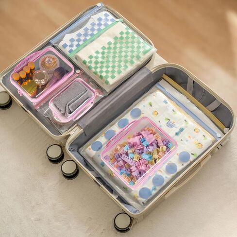 Bottom-Deepened 2.75''-3 Pack Clear Hard Shell Zipper Case L+M+S,Portable Zipper Bags Waterproof Cosmetics Bags,Organizer Pouch For Snacks,Toy,Diapers,Travel,White in Kuwait