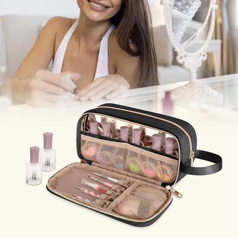 Nail Polish Organizer Case Fits 12 Bottles (15ml), Nail Polish Supplies Storage Bag with Clear Window, Black in Saudi Arabia