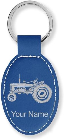 LaserGram Oval Keychain, Old Farm Tractor, Personalized Engraving Included in Saudi Arabia