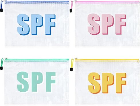 4 مساءً أكياس مكياج الشاطئ SPF Cosmetic Facs for Women Girls Summer Varsity Zipper Pouch Clear Waterproof Beach Beachizer Bag Bag Bag PVC PVC for Travel Randproof Essential in Saudi Arabia