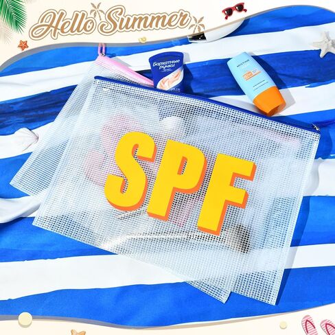 4 مساءً أكياس مكياج الشاطئ SPF Cosmetic Facs for Women Girls Summer Varsity Zipper Pouch Clear Waterproof Beach Beachizer Bag Bag Bag PVC PVC for Travel Randproof Essential in Saudi Arabia