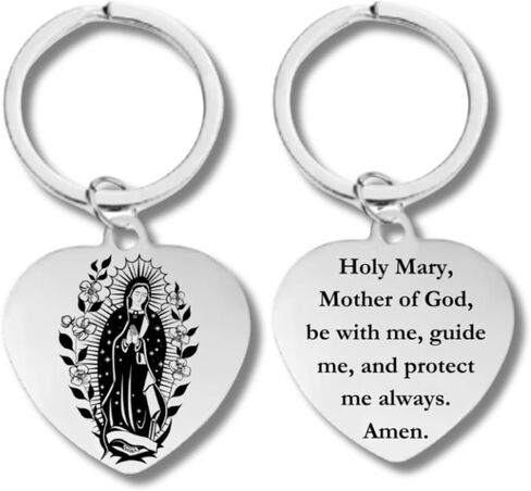 Virgin Mary, Virgin Mary Keychain with Prayer, Stainless Steel Heart Shape Keychain in Saudi Arabia