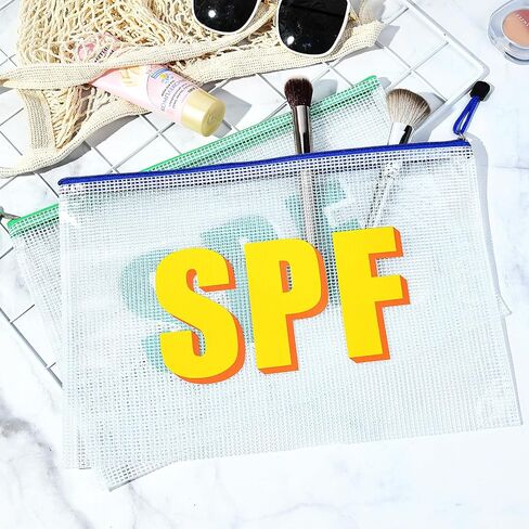 4 مساءً أكياس مكياج الشاطئ SPF Cosmetic Facs for Women Girls Summer Varsity Zipper Pouch Clear Waterproof Beach Beachizer Bag Bag Bag PVC PVC for Travel Randproof Essential in Saudi Arabia