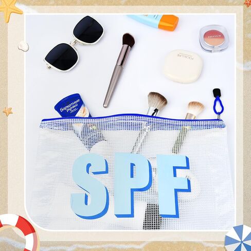 4 مساءً أكياس مكياج الشاطئ SPF Cosmetic Facs for Women Girls Summer Varsity Zipper Pouch Clear Waterproof Beach Beachizer Bag Bag Bag PVC PVC for Travel Randproof Essential in Saudi Arabia