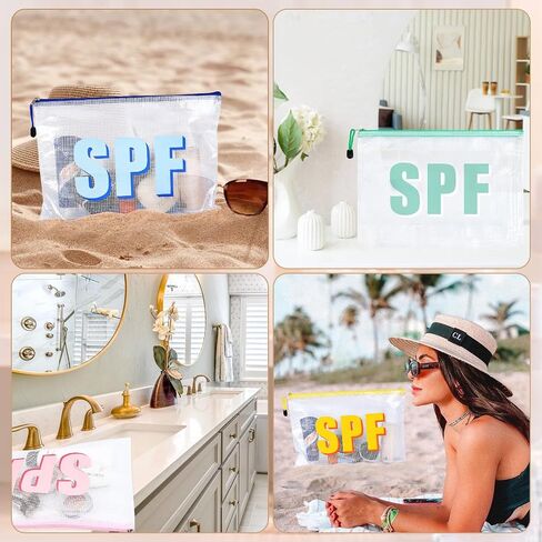 4 مساءً أكياس مكياج الشاطئ SPF Cosmetic Facs for Women Girls Summer Varsity Zipper Pouch Clear Waterproof Beach Beachizer Bag Bag Bag PVC PVC for Travel Randproof Essential in Saudi Arabia