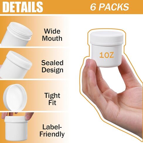 ASEVAT 6 Pack Airtight Plastic Jars, Leak-Proof Travel Size Jar | Refillable Cosmetic Containers for Creams, Lotions, TSA-Approved Clear Jars with Secure Lids (clear) in Kuwait