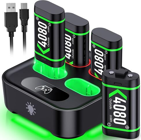 Upgraded Fast Charging Rechargeable Battery Packs, 4 x 4800mWh Xbox Controller Batteries with Battery Charging Dock/Station for Xbox One/Xbox Series X|S, Xbox One S/X/Elite, X501 in Kuwait