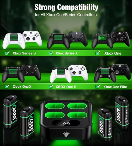 Upgraded Fast Charging Rechargeable Battery Packs, 4 x 4800mWh Xbox Controller Batteries with Battery Charging Dock/Station for Xbox One/Xbox Series X|S, Xbox One S/X/Elite, X501 in Kuwait