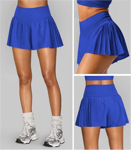 Womens Athletic Shorts Flowy Butterfly Crossover High Waisted Workout Running Shorts for Women Tennis Skort with Pocket in Saudi Arabia