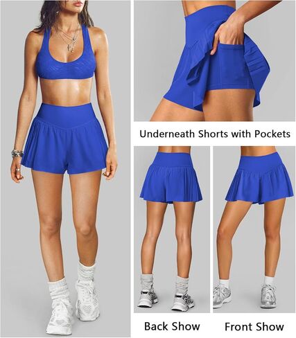 Womens Athletic Shorts Flowy Butterfly Crossover High Waisted Workout Running Shorts for Women Tennis Skort with Pocket in Saudi Arabia