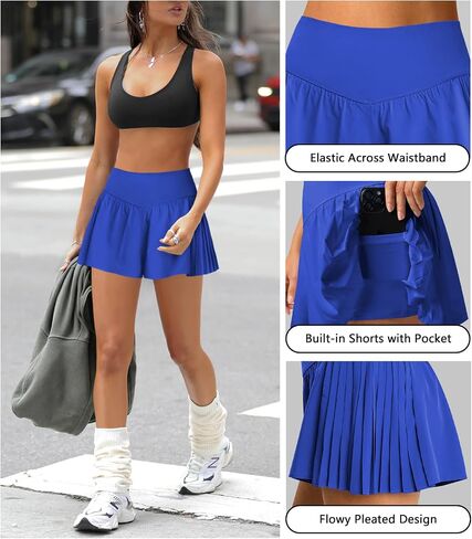 Womens Athletic Shorts Flowy Butterfly Crossover High Waisted Workout Running Shorts for Women Tennis Skort with Pocket in Saudi Arabia