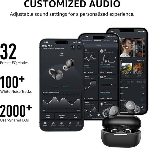 TOZO A1 Wireless Earbuds Bluetooth 5.3 Light-Weight in Ear IPX5 Waterproof Headphones 2 Mic for AI Calls, Immersive Premium Sound Bass Headset with Charging Case, 32 Presets EQ Customization via App in Saudi Arabia