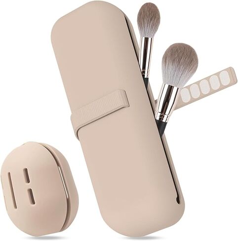 Makeup Brush Holder, Silicone Makeup Bag Makeup Sponge Holder Organizer for Travel Storage, Khaiki in Saudi Arabia