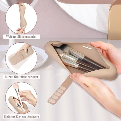 Makeup Brush Holder, Silicone Makeup Bag Makeup Sponge Holder Organizer for Travel Storage, Khaiki in Saudi Arabia