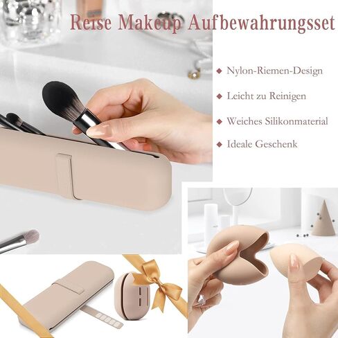 Makeup Brush Holder, Silicone Makeup Bag Makeup Sponge Holder Organizer for Travel Storage, Khaiki in Saudi Arabia