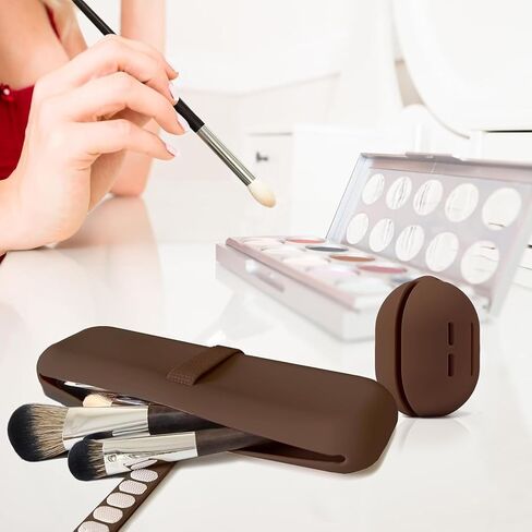 Makeup Brush Holder, Silicone Makeup Bag Makeup Sponge Holder Organizer for Travel Storage, Khaiki in Saudi Arabia