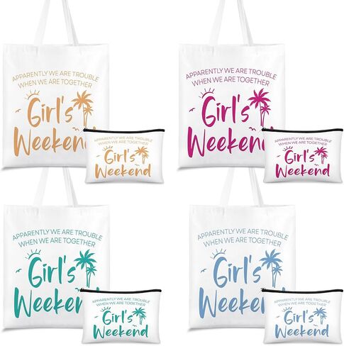 Paterr 8 Pcs Girls Weekend Gifts Includes 4 Makeup Bag Girls Trip Gifts 4 Weekend Tote Bag Travel Favors for Women Summer Cosmetic Zipper Pouch Wedding Birthday Bachelorette Party(Stylish Color) in Saudi Arabia