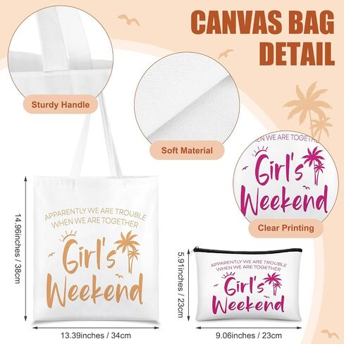 Paterr 8 Pcs Girls Weekend Gifts Includes 4 Makeup Bag Girls Trip Gifts 4 Weekend Tote Bag Travel Favors for Women Summer Cosmetic Zipper Pouch Wedding Birthday Bachelorette Party(Stylish Color) in Saudi Arabia