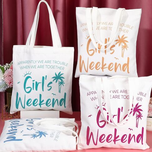 Paterr 8 Pcs Girls Weekend Gifts Includes 4 Makeup Bag Girls Trip Gifts 4 Weekend Tote Bag Travel Favors for Women Summer Cosmetic Zipper Pouch Wedding Birthday Bachelorette Party(Stylish Color) in Saudi Arabia