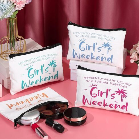 Paterr 8 Pcs Girls Weekend Gifts Includes 4 Makeup Bag Girls Trip Gifts 4 Weekend Tote Bag Travel Favors for Women Summer Cosmetic Zipper Pouch Wedding Birthday Bachelorette Party(Stylish Color) in Saudi Arabia