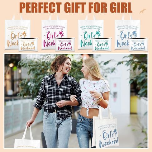 Paterr 8 Pcs Girls Weekend Gifts Includes 4 Makeup Bag Girls Trip Gifts 4 Weekend Tote Bag Travel Favors for Women Summer Cosmetic Zipper Pouch Wedding Birthday Bachelorette Party(Stylish Color) in Saudi Arabia