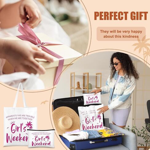Paterr 8 Pcs Girls Weekend Gifts Includes 4 Makeup Bag Girls Trip Gifts 4 Weekend Tote Bag Travel Favors for Women Summer Cosmetic Zipper Pouch Wedding Birthday Bachelorette Party(Stylish Color) in Saudi Arabia