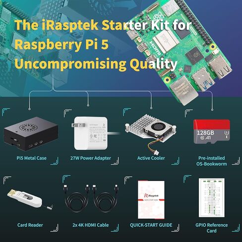مجموعة أدوات التشغيل لجهاز Raspberry Pi 5 بذاكرة وصول عشوائي سعتها 8 جيجابايت محملة مسبقًا بإصدار Raspberry Pi OS بسعة 128 جيجابايت (حافظة من الألومنيوم) in Kuwait
