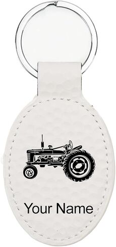 LaserGram Oval Keychain, Old Farm Tractor, Personalized Engraving Included in Saudi Arabia