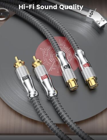 EMK RCA Y Splitter 1.5Ft/0.5M- Bi-Directional 1 Male to 2 Male Subwoofer/Coaxial RCA Audio Cable [Double Shielding] for Home Theater, AV Receiver, Amplifier - Silver in Saudi Arabia