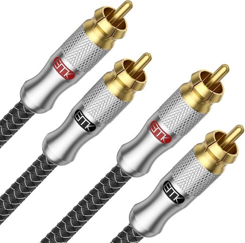 EMK RCA Y Splitter 1.5Ft/0.5M- Bi-Directional 1 Male to 2 Male Subwoofer/Coaxial RCA Audio Cable [Double Shielding] for Home Theater, AV Receiver, Amplifier - Silver in Saudi Arabia