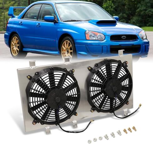 AJP Distributors Aluminum Radiator Fan Shroud Kit + 12" Dual Engine Cooling Fans Compatible/Replacement For Impreza WRX STI GD GG Manual Transmission MT 2002 2003 2004 2005 2006 2007 02 03 04 05 06 07 in Saudi Arabia
