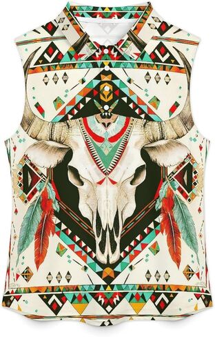 JooMeryer Aztec Tribal Golf Shirts for Women Western Cow Printed Button Up Sleeveless Shirts in Saudi Arabia
