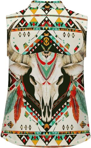 JooMeryer Aztec Tribal Golf Shirts for Women Western Cow Printed Button Up Sleeveless Shirts in Saudi Arabia