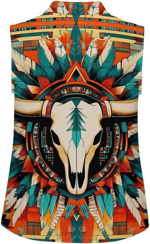 JooMeryer Aztec Tribal Golf Shirts for Women Western Cow Printed Button Up Sleeveless Shirts in Saudi Arabia