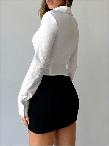 SOLY HUX Women's Button Down Ruched Blouse Long Sleeve Shirts Slim Fit Aesthetic Tops in Saudi Arabia