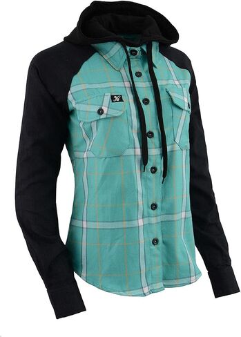 Milwaukee Leather MNG21601 Women's Casual Black and Teal Long Sleeve Cotton Flannel Shirt with Hoodie in Saudi Arabia