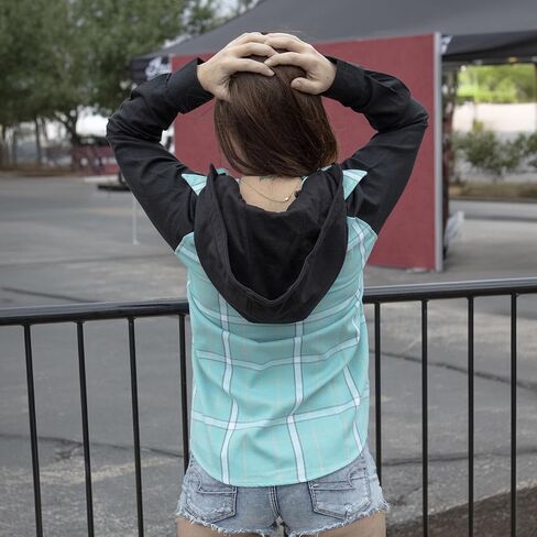 Milwaukee Leather MNG21601 Women's Casual Black and Teal Long Sleeve Cotton Flannel Shirt with Hoodie in Saudi Arabia