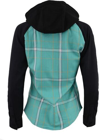 Milwaukee Leather MNG21601 Women's Casual Black and Teal Long Sleeve Cotton Flannel Shirt with Hoodie in Saudi Arabia