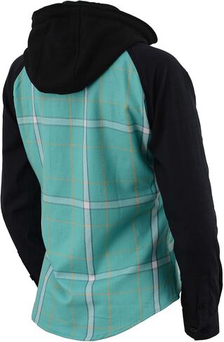Milwaukee Leather MNG21601 Women's Casual Black and Teal Long Sleeve Cotton Flannel Shirt with Hoodie in Saudi Arabia