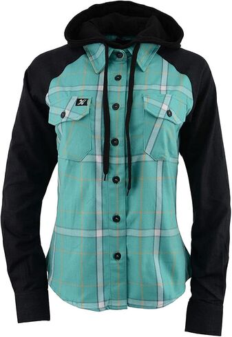 Milwaukee Leather MNG21601 Women's Casual Black and Teal Long Sleeve Cotton Flannel Shirt with Hoodie in Saudi Arabia