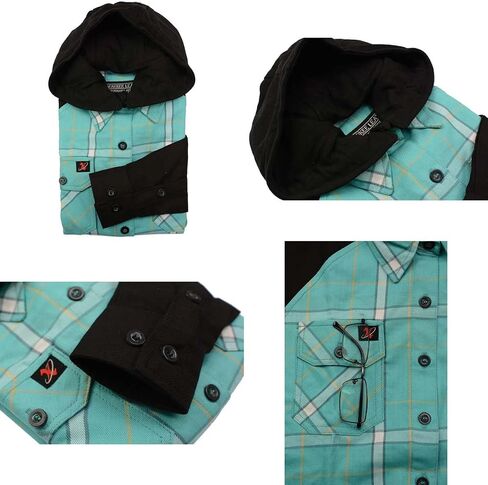 Milwaukee Leather MNG21601 Women's Casual Black and Teal Long Sleeve Cotton Flannel Shirt with Hoodie in Saudi Arabia