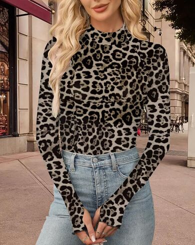 Aoulaydo Long Sleeve Floral Mesh Tops Mockneck Going Out Tops for Women Fashion Spring Outfits 2025 in Kuwait