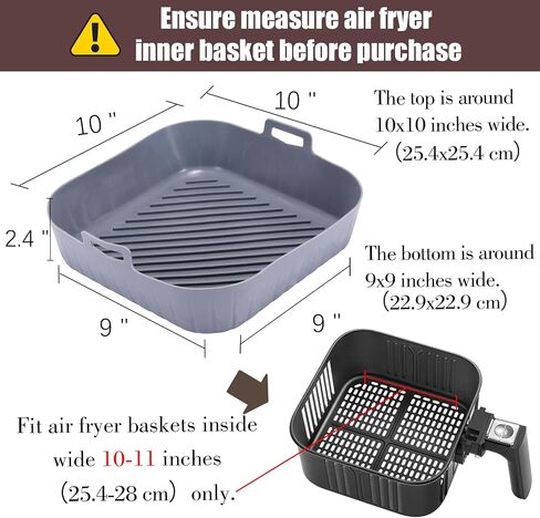 Golden Associate Silicone Liners Square for Air Fryer, 2 Pcs Non-stick Food-grade Reusable Basket Silicone Pot Baking Tray Airfryer Accessories, Top Size 9 inches, Bottom Size 8 inches in Saudi Arabia