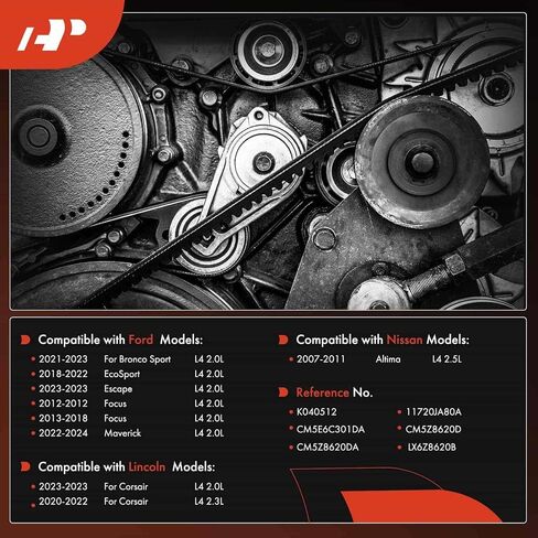 A-Premium Engine Serpentine Drive Belt Compatible with Ford, Lincoln & Nissan Cars - Escape 2023, Focus 2012-2018, EcoSport 2018-2022, Bronco Sport 2021-2023, Altima 2007-2011, Corsair, 2.0L 2.3L 2.5L in Saudi Arabia