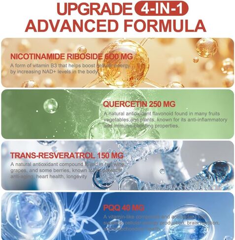 ملحق NAD 1200mg مع الريبوسيد النيكوتيناميد ، PQQ & Resveratrol-دعم الطاقة الخلوية المتقدمة وطول العمر-صيغة مضادة للشيخوخة للوضوح العقلي-30 حزم in Kuwait