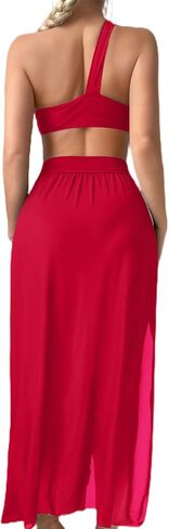 Women's 3 Piece Bathing Suits One Shoulder Bikini Set with Cover Up Skirts in Saudi Arabia