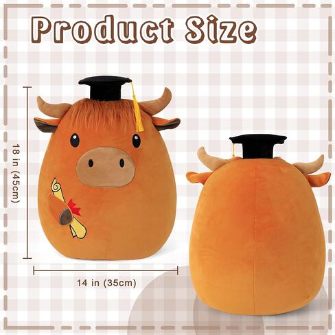 Graduation Stuffed Animal 18 Inch - Highland Cow Plush with Cap (Class of 2025) - Cute Graduation Gift for Kindergarten, Elementary & High School in Kuwait