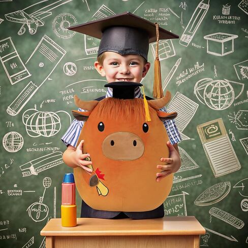Graduation Stuffed Animal 18 Inch - Highland Cow Plush with Cap (Class of 2025) - Cute Graduation Gift for Kindergarten, Elementary & High School in Kuwait