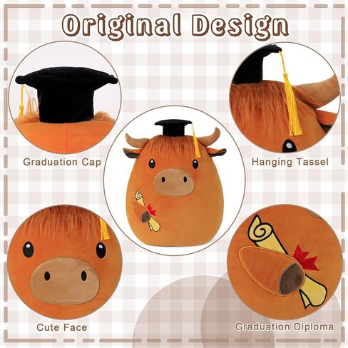 Graduation Stuffed Animal 18 Inch - Highland Cow Plush with Cap (Class of 2025) - Cute Graduation Gift for Kindergarten, Elementary & High School in Kuwait
