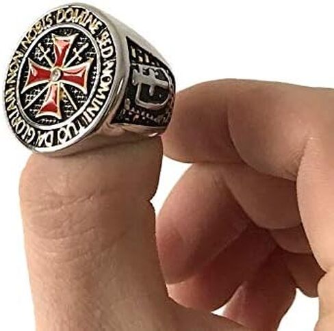 Retro Style Knights Templar Crusader Cross Finger Rings,Titanium Steel Polishing Freemasonry Diamond Jewelry Multi-Color 12 in Kuwait